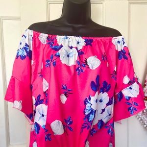 OFF THE SHOULDER FLORAL BLOUSE WITH TIE AT WAIST